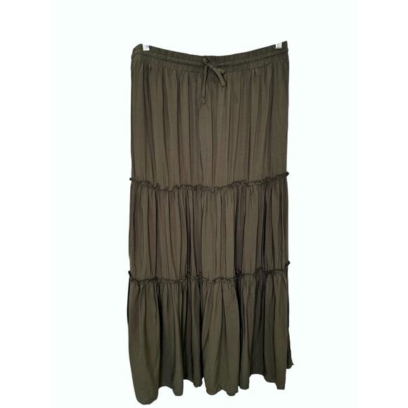 Floerns Army Green Tiered Flowy Midi Pull on Skirt Womens XL - Picture 2 of 8